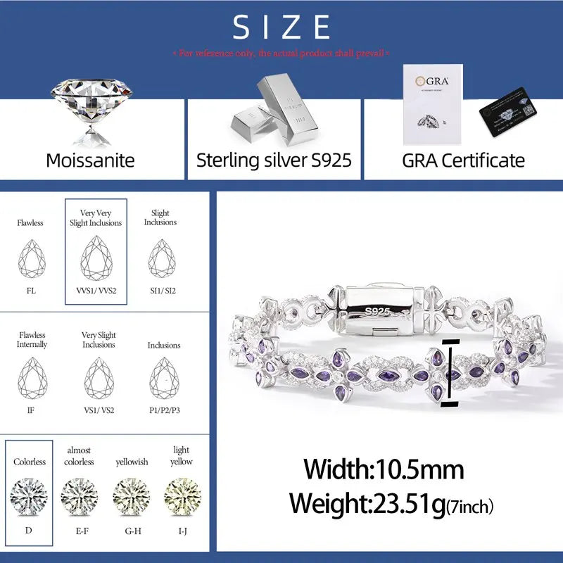 Original 925 Sterling Silver Infinity Cross Bracelet Bling Iced Out Moissanite Colorful Hand Chain Fine Jewelry for Man Woman