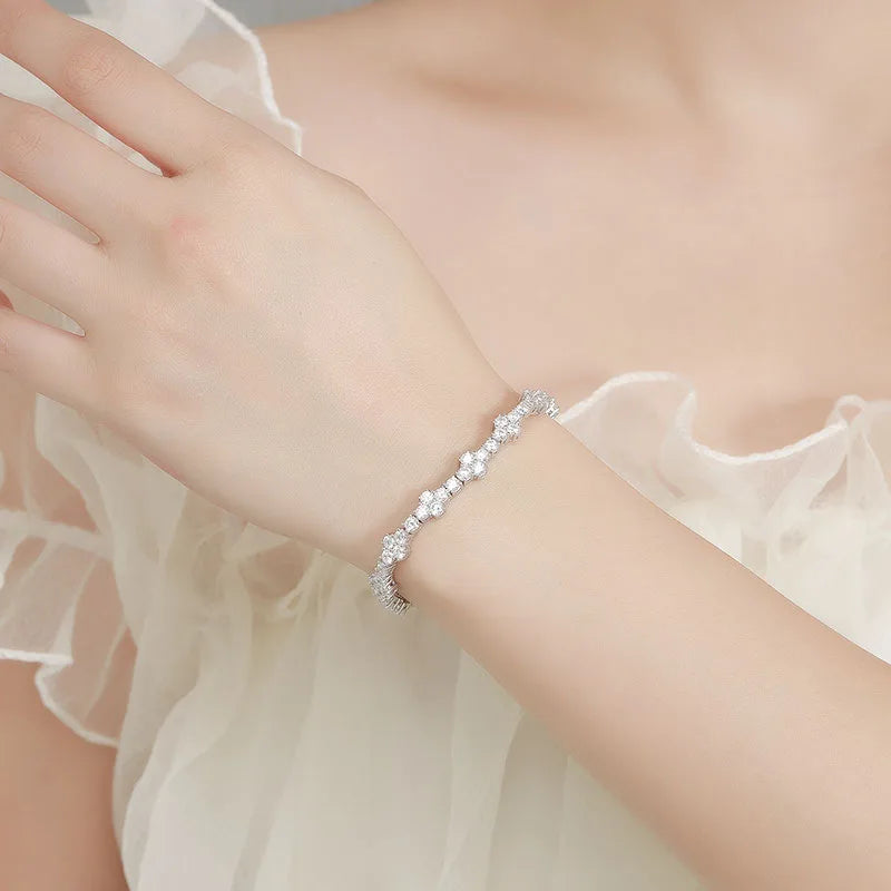Luxury Solid Platinum PT950 Women's 3MM Moissanite Diamond Cross Bracelet Full Diamond Bracelet