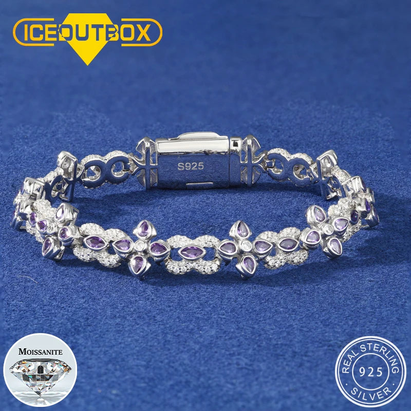 Original 925 Sterling Silver Infinity Cross Bracelet Bling Iced Out Moissanite Colorful Hand Chain Fine Jewelry for Man Woman