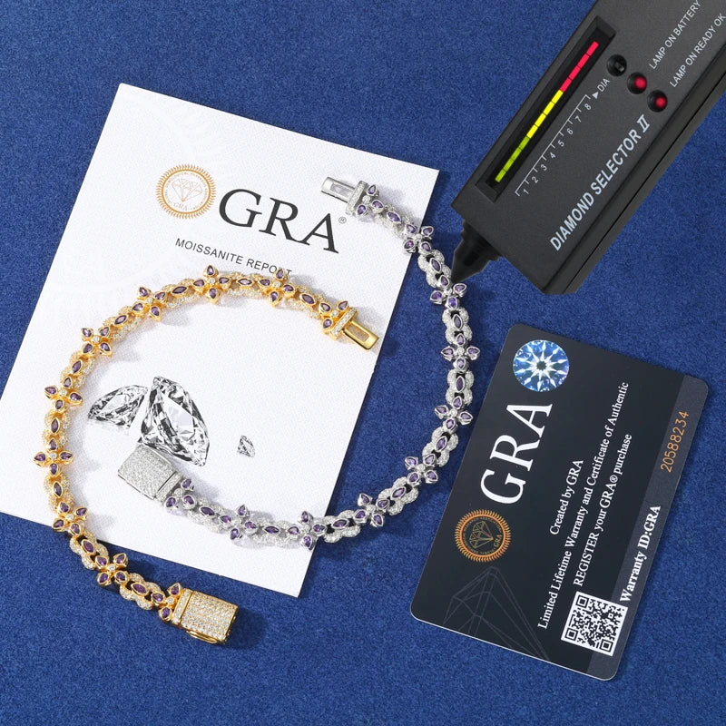 Original 925 Sterling Silver Infinity Cross Bracelet Bling Iced Out Moissanite Colorful Hand Chain Fine Jewelry for Man Woman